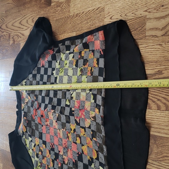 (M) Halogen Slightly Sheer Checkered Floral Print Top Lightweight Loose Fit - Picture 4 of 6